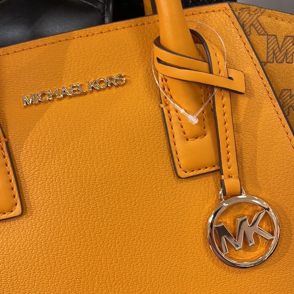 Michael Kors Avril Small Signature PVC Top Zip Satchel Crossbody Bag Honeycomb